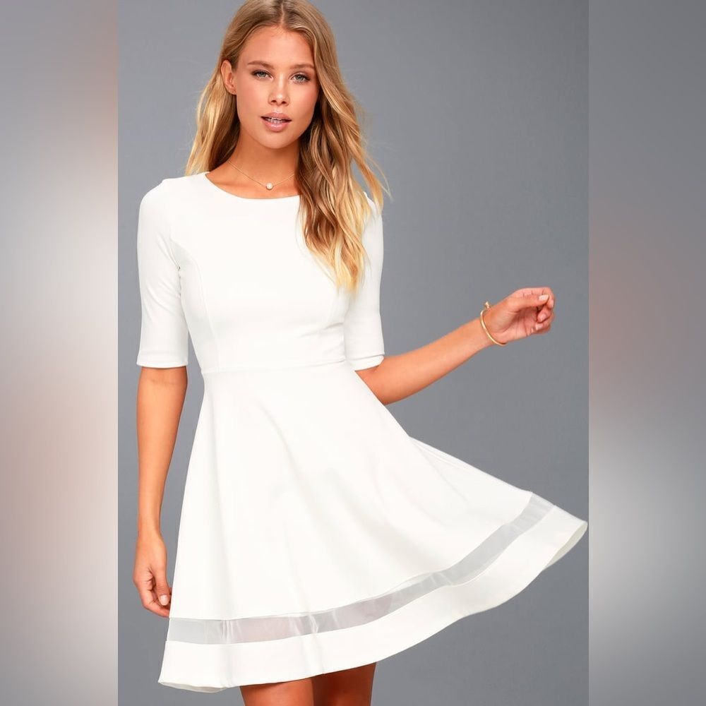 Lulu’s | Sheer Factor White Mesh Skater Dress, Size S View 4